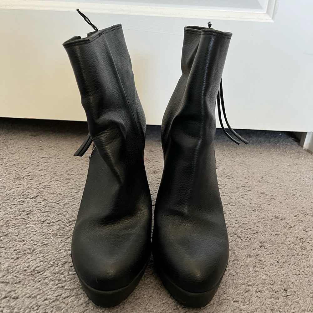Black leather booties